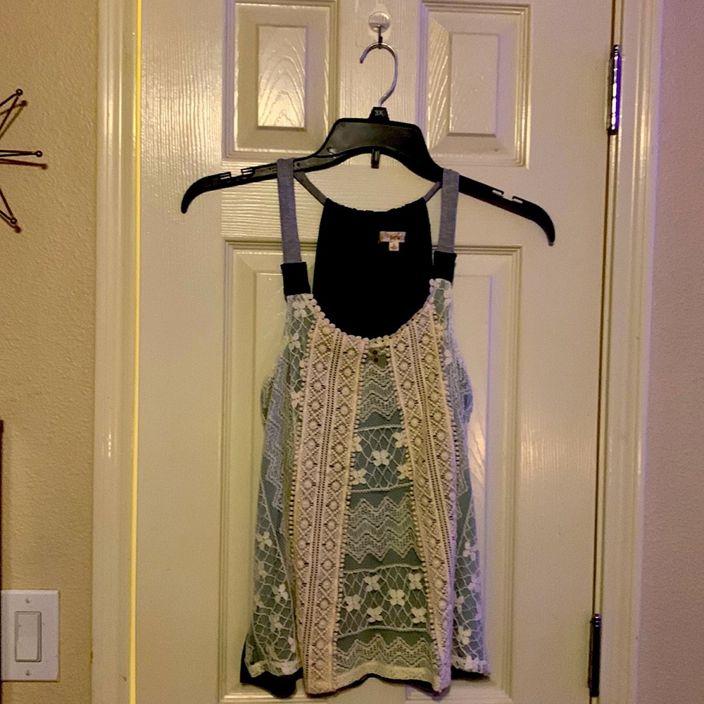 Rewind brand double layered lace overlay Women’s tank top